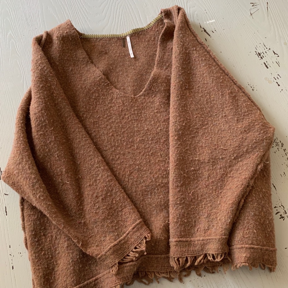 Free People Frayed Pullover Oversized Sweater